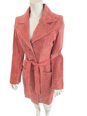 Arden B Salmon Pink Leather Belted Trench Coat